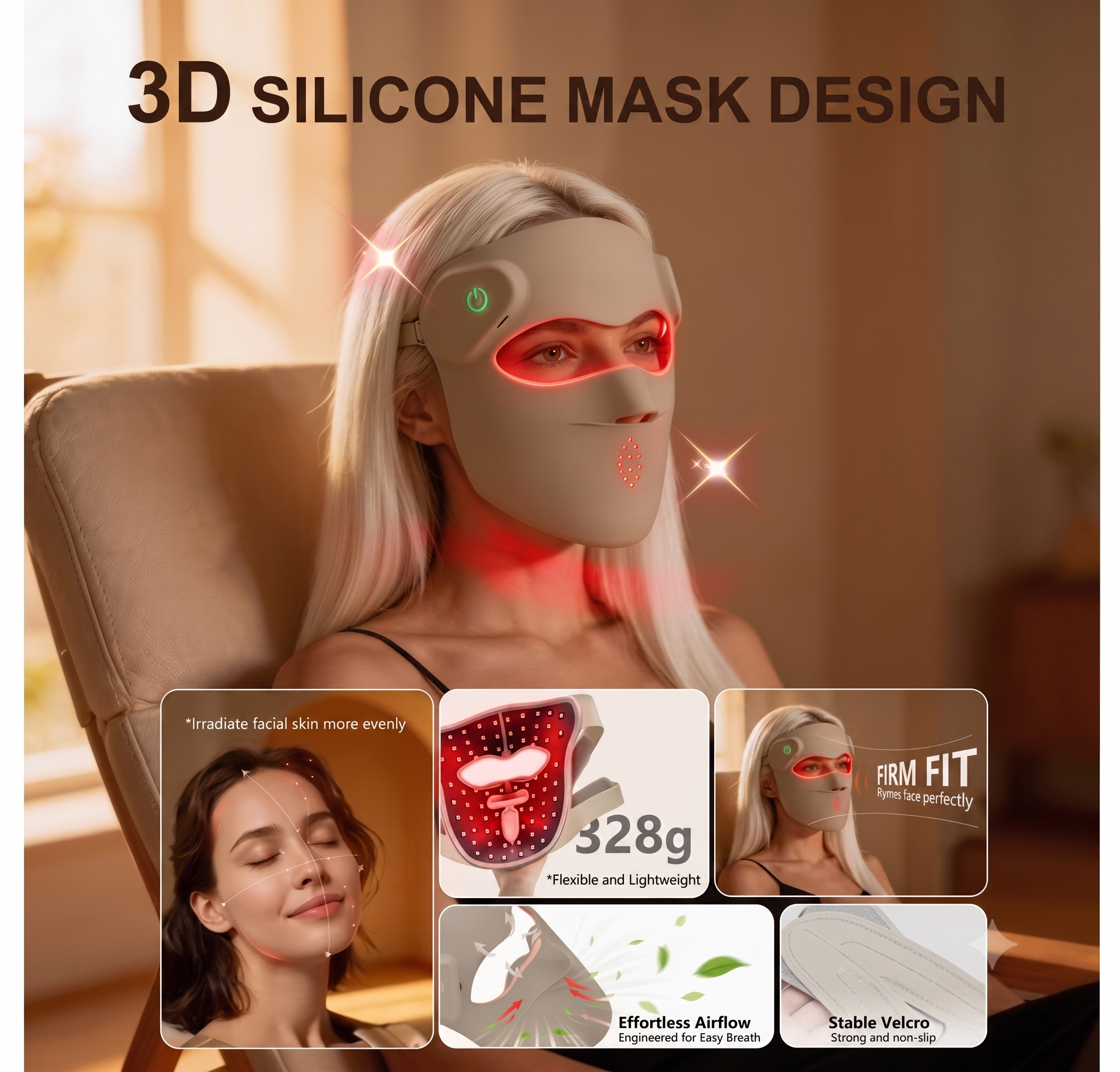 Clinical-Grade Flexible Silicone LED Face Mask